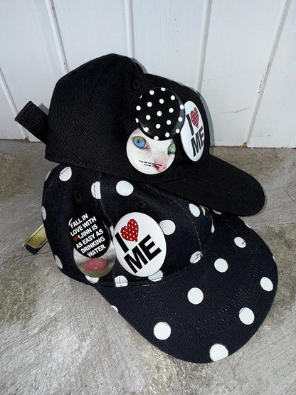 1JINN STUDIO Flat Brim Patch Black White Polka Dot Animal Print Women&