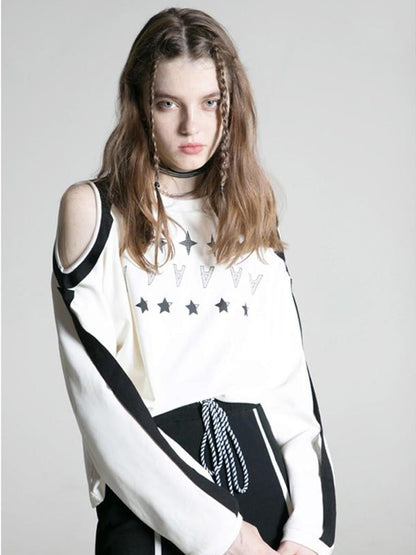 ANYQUESTION Contrast Print Ribbon Off Shoulder Women&