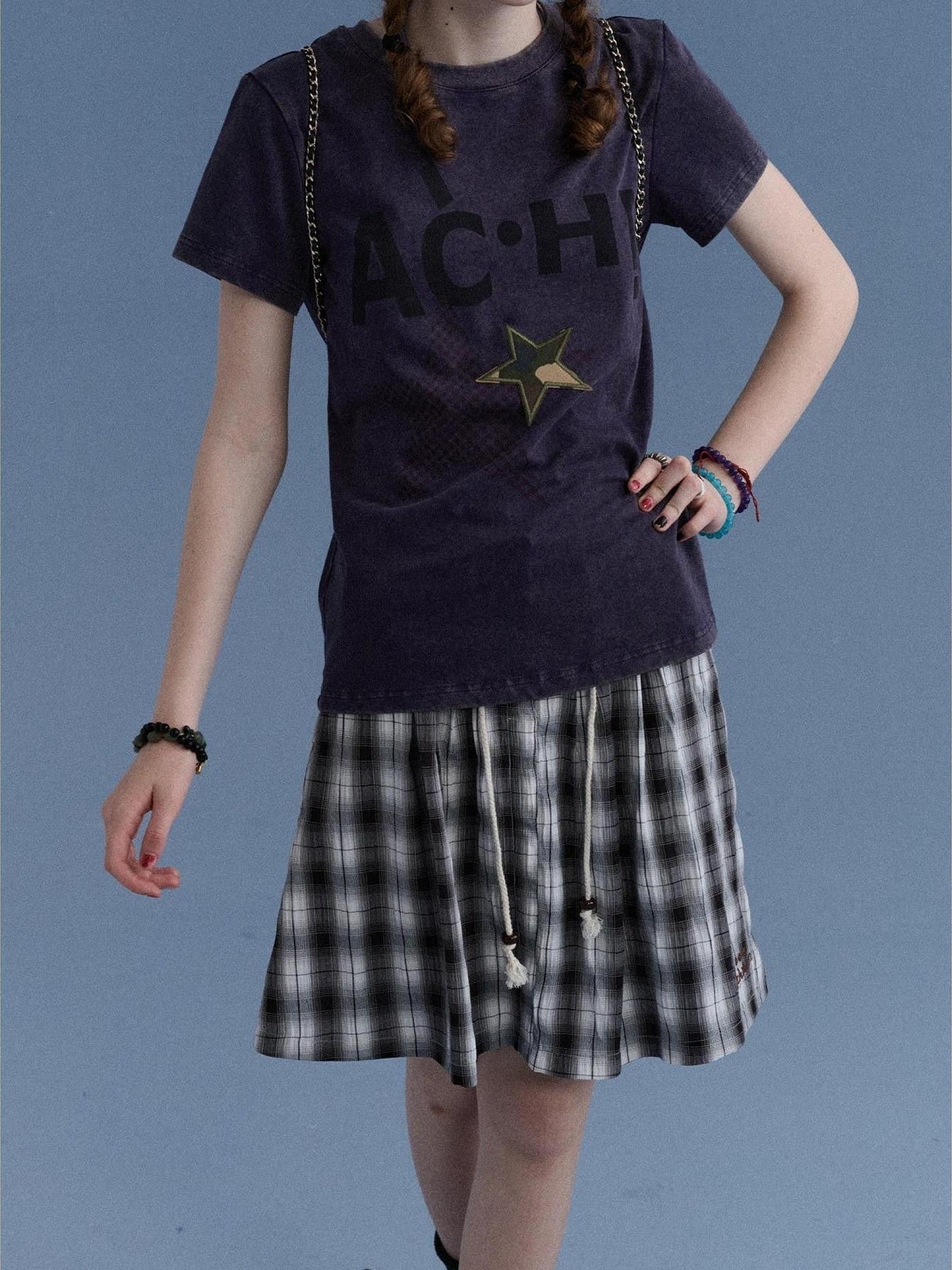 Achihara Plaid Star Print Oversized Women&