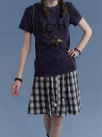 Achihara Plaid Star Print Oversized Women&