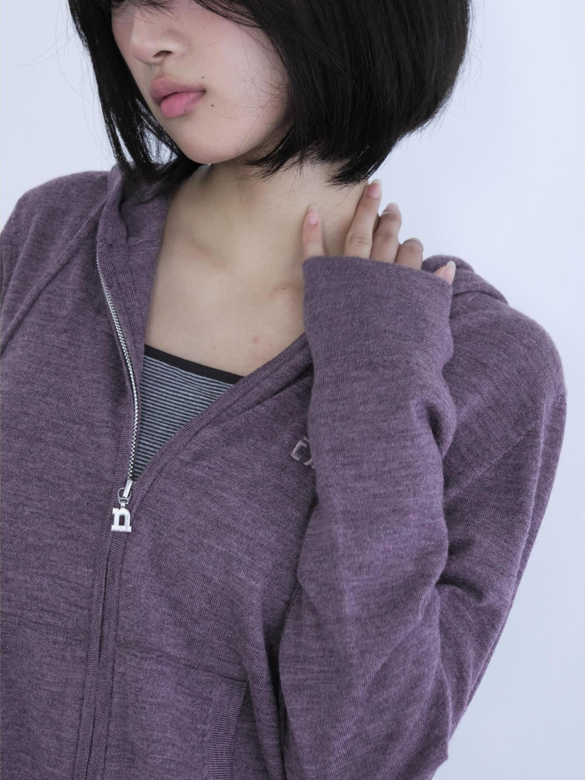nnn society Animal Embroidered Hooded Zip Pocket Ribbed Hem Women&