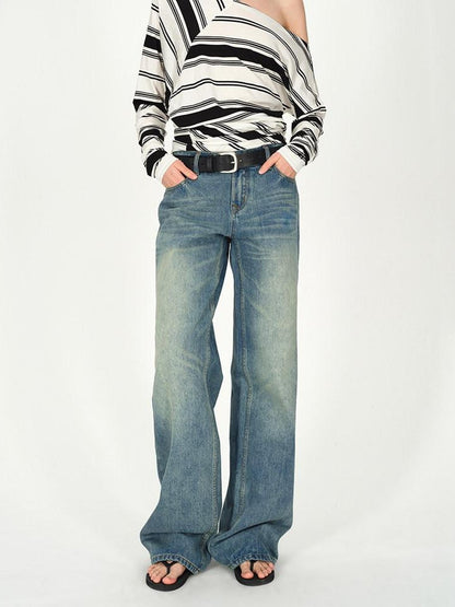 AFTADAWN Vintage Washed Low Rise Wide Loose Women&