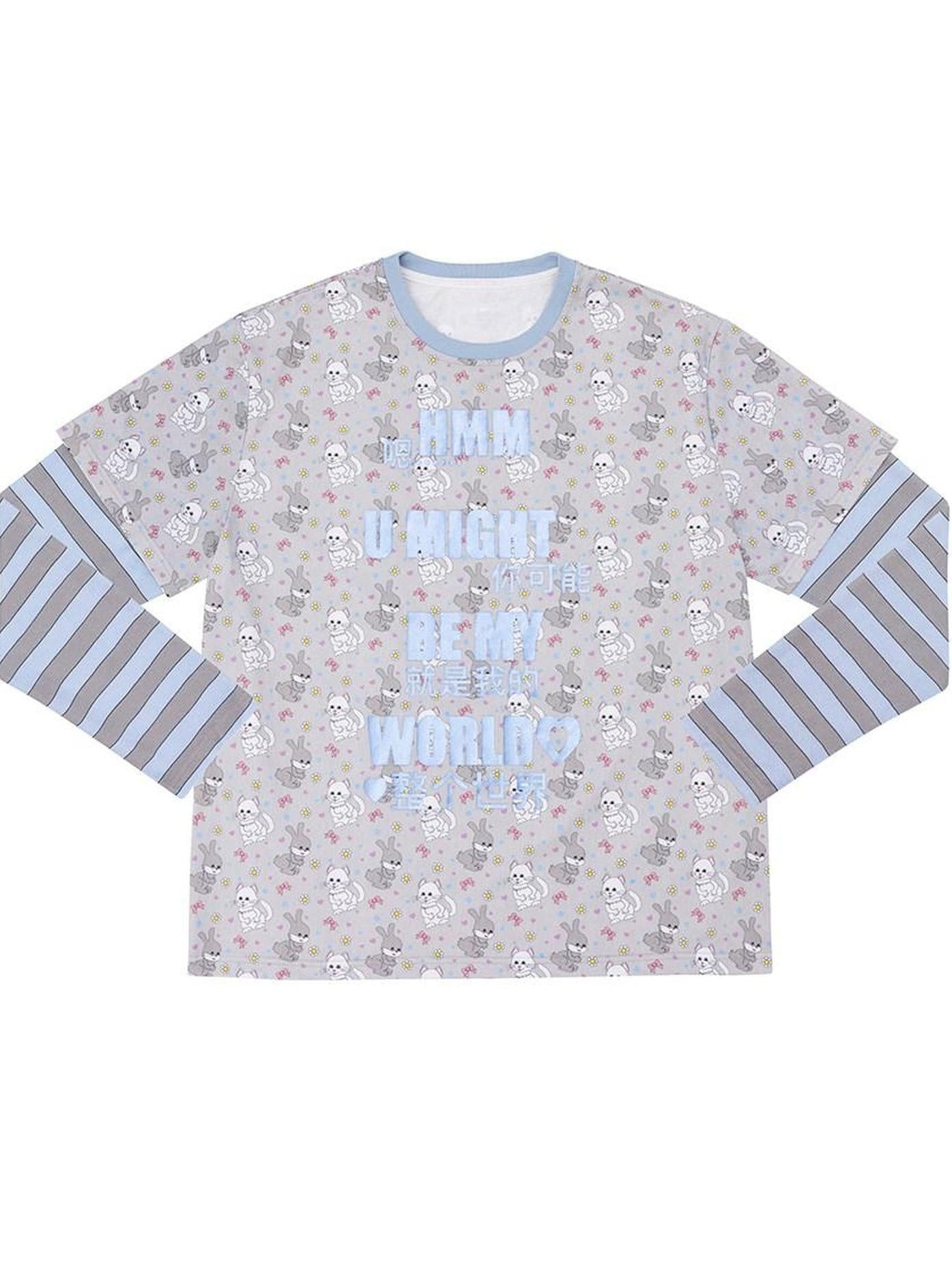 CFIERCE Cotton Rich Loose Fit Crew Neck Long Sleeve Unisex Letter Print T-Shirt
