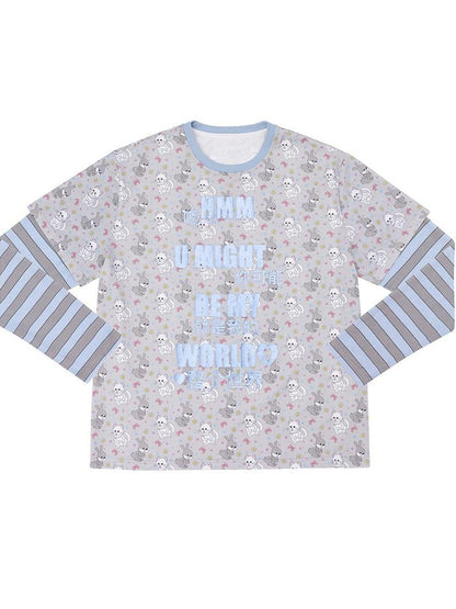 CFIERCE Cotton Rich Loose Fit Crew Neck Long Sleeve Unisex Letter Print T-Shirt