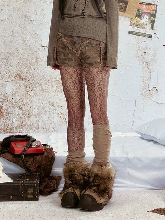ALL iN plan Vintage Distressed Camo Denim Shorts