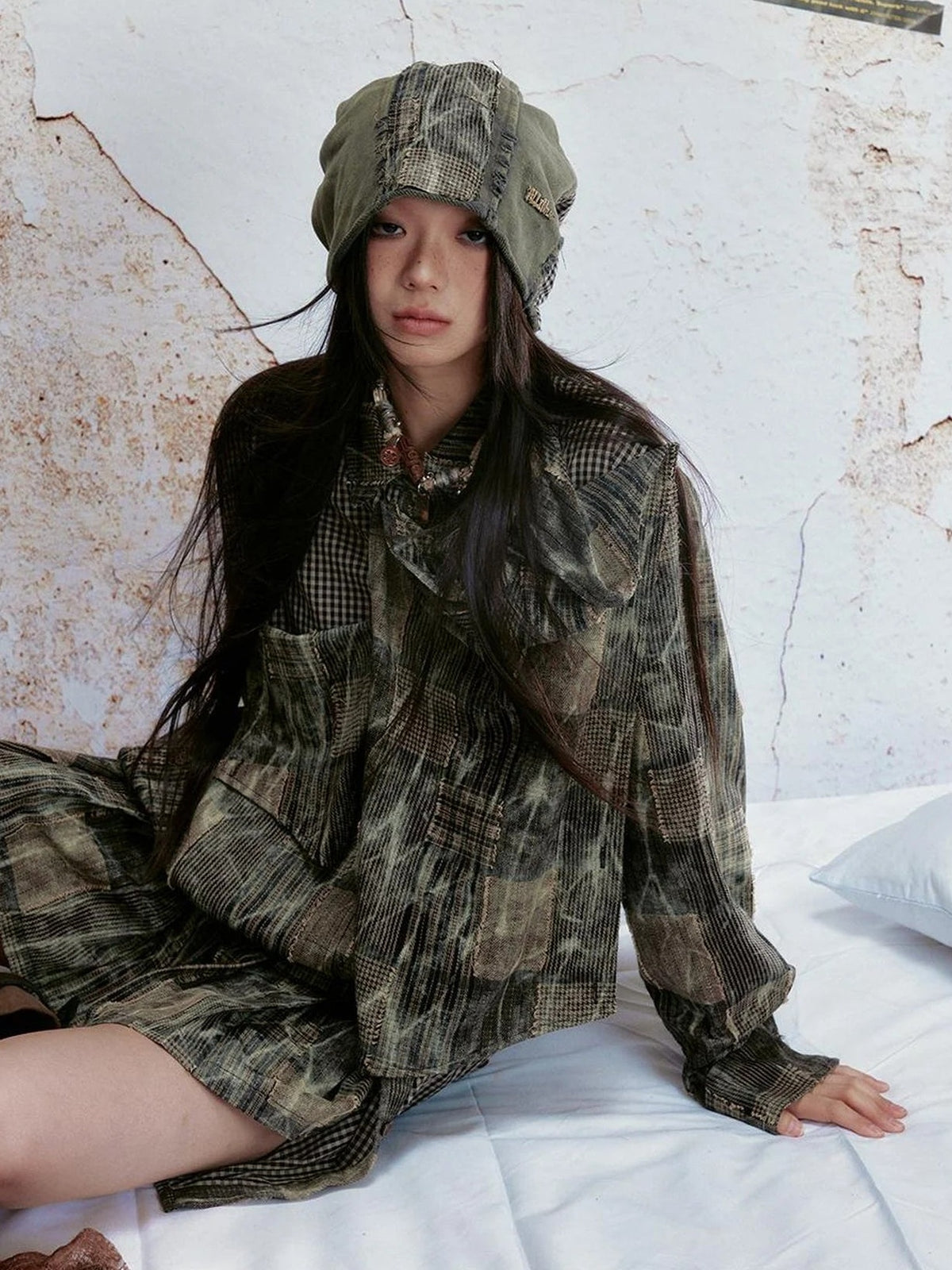 ALL iN plan Vintage Tie Dye Plaid Shirt Skirt Set