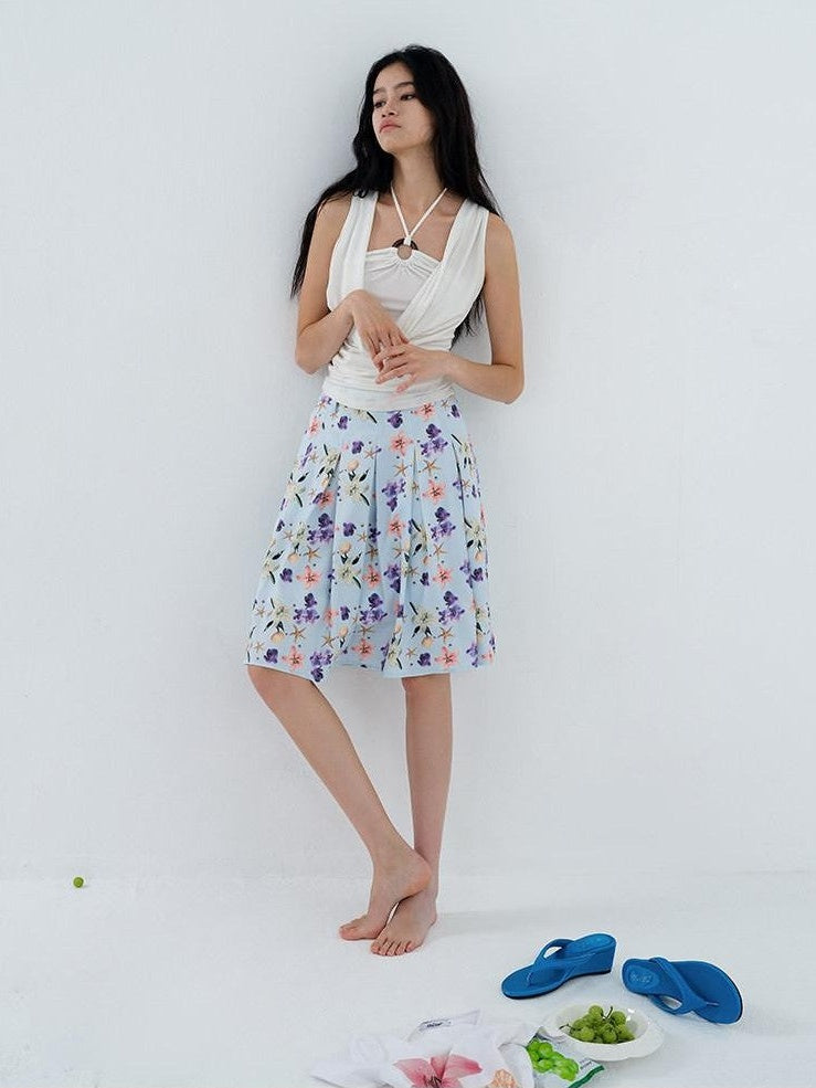 AFTADAWN Light Blue Island Floral Print Women&