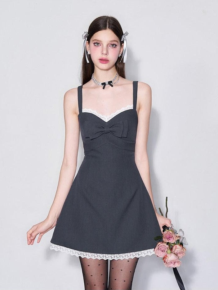 AFTADAWN 3d Bow V-neck Cinched Waist Aline Wide Strap Women&