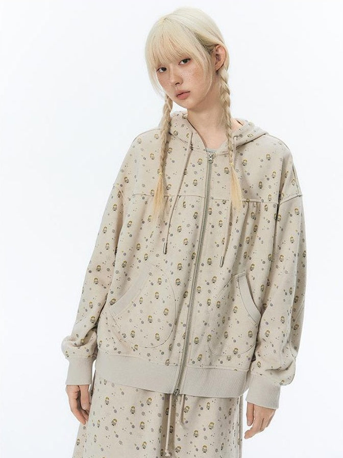 NAPSNAPS Hand Painted Hooded Drawstring Cardigan Pocket Cotton Women&