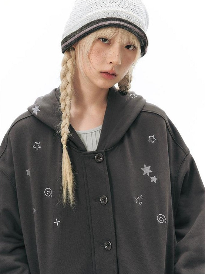 NAPSNAPS Crying Face Embroidered Vintage Button Placket Women&