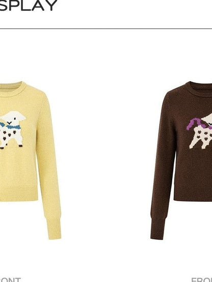 STRIKE A POSE Cartoon Jacquard Crewneck Ribbed Cuff Women&