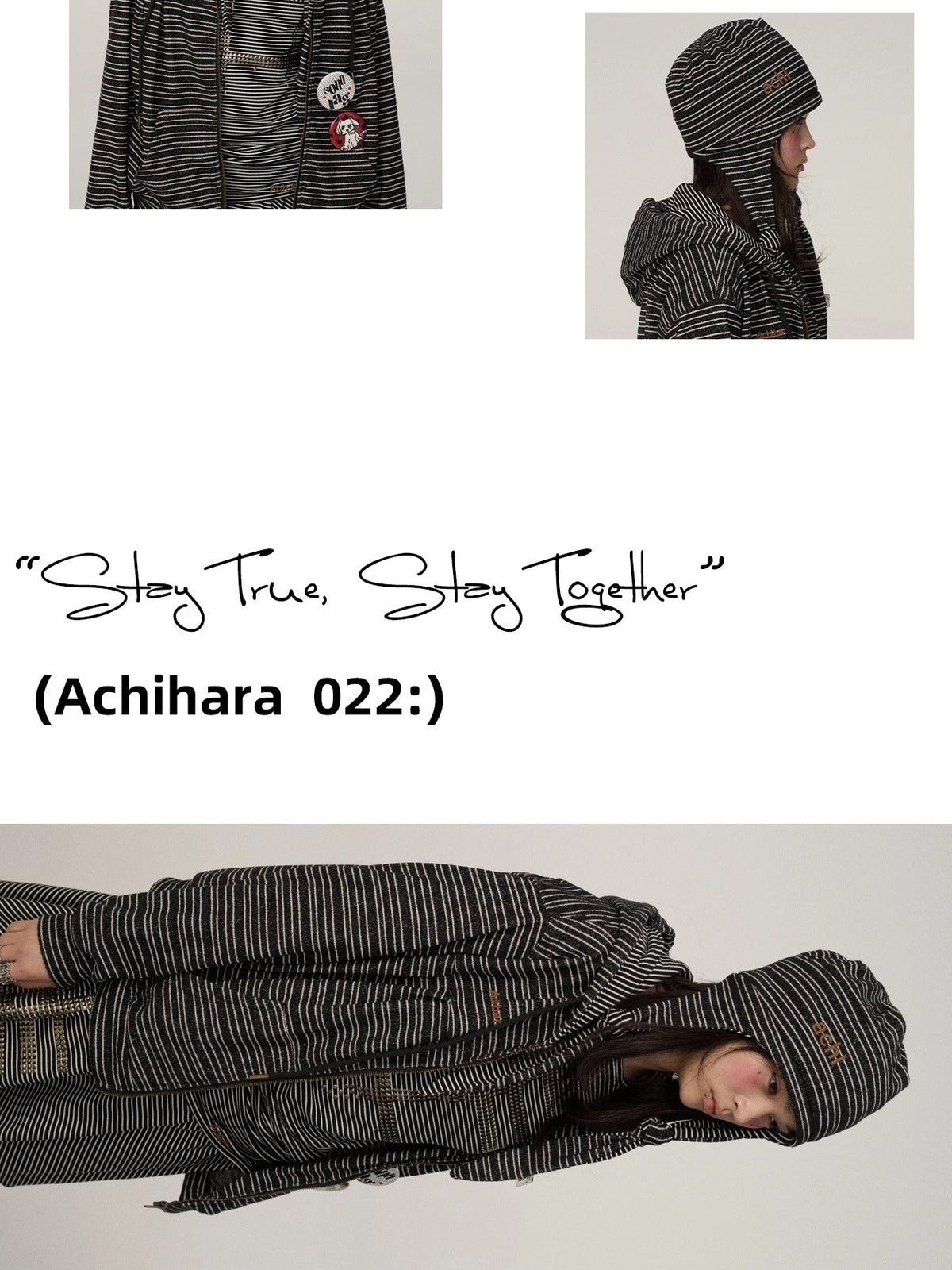 Achihara Lightweight Polyester Casual Round Top Women Black White Striped Hat