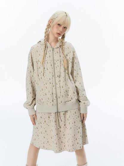 NAPSNAPS Hand Painted Hooded Drawstring Cardigan Pocket Cotton Women&