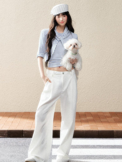 7Shiftin Two Tone Asymmetric Cropped Striped Women&