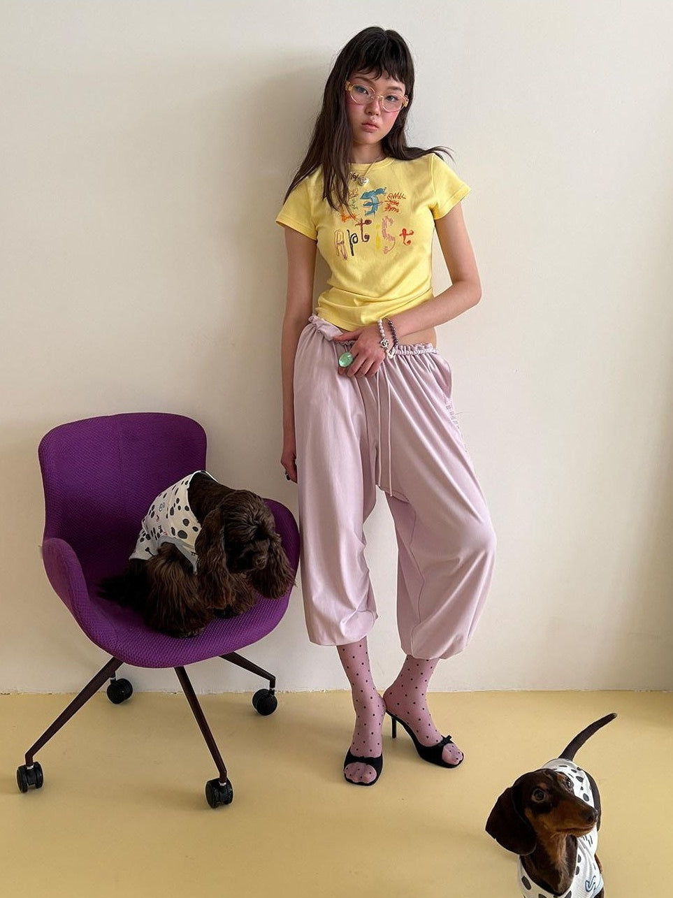 sancco house Yellow Hand Drawn Graffiti Letter Slim Women&