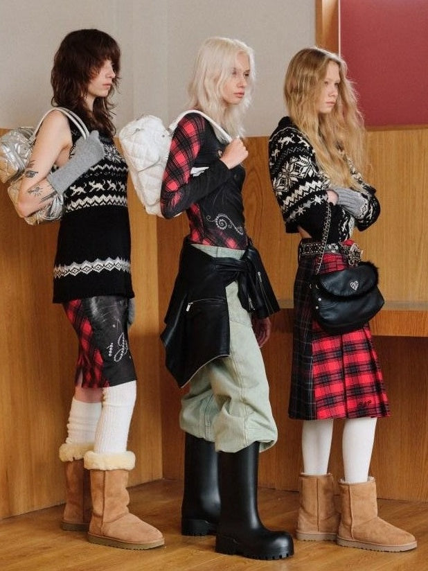 1JINN STUDIO Vintage Chunky Knit Fair Isle Christmas Women&