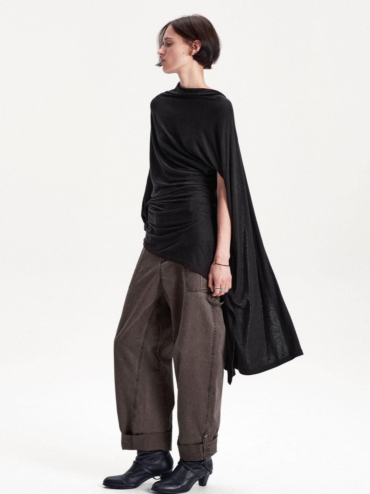 LYUOCHENG Asymmetric Deconstructed Pleated Lyocell Wool Women&