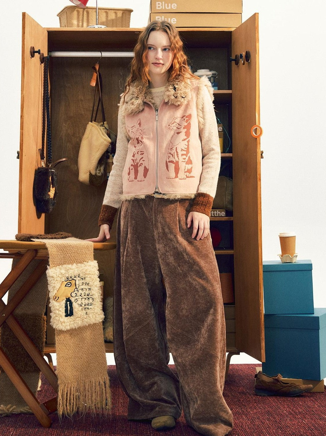OuttheBlue Cat Embroidered Corduroy Women&