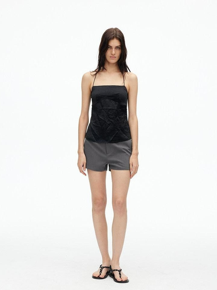 AFTADAWN Matte Micro Crinkle Halter Backless Women&