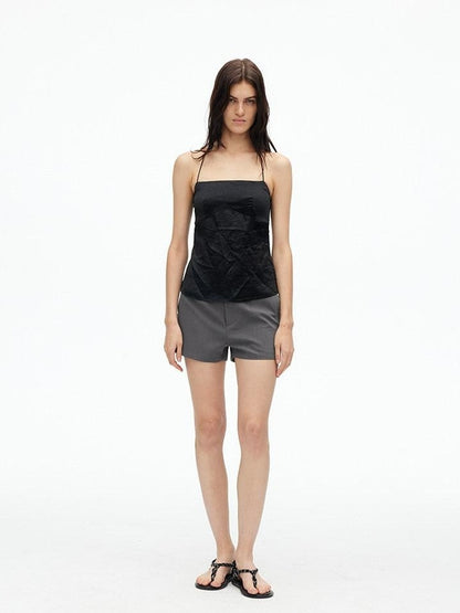AFTADAWN Matte Micro Crinkle Halter Backless Women&