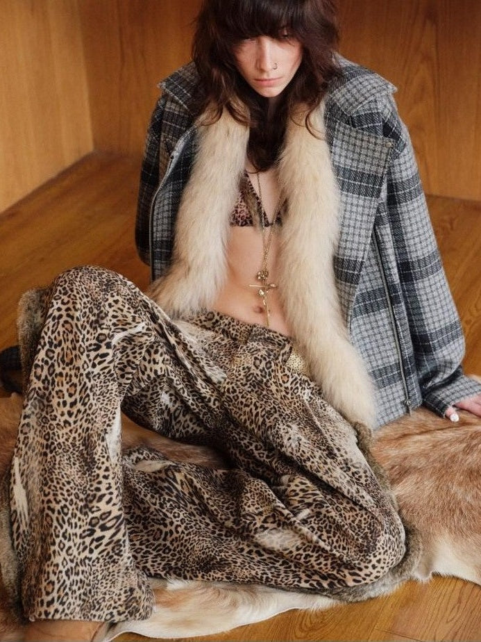 1JINN STUDIO Leopard Patchwork Deconstructed Low Rise Women&
