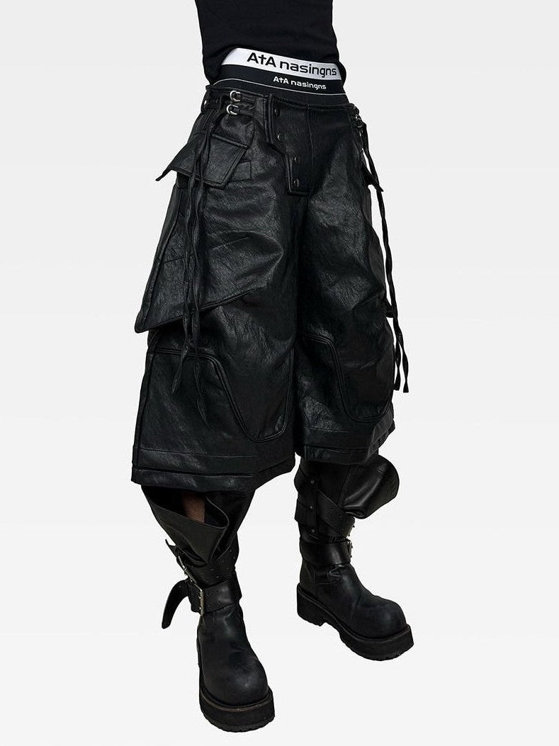 ATAnothingness Knight Black Deconstructed Textured Wax Cropped Loose Women&