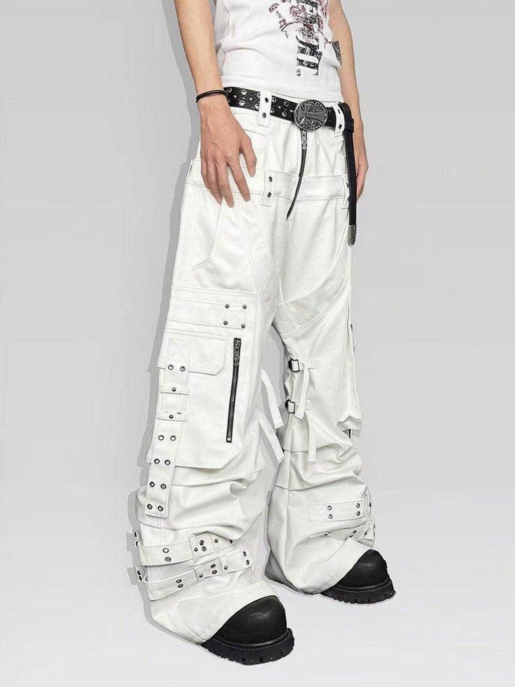 ATAnothingness Silver Moon White Studded Double Waist Waxed Women&