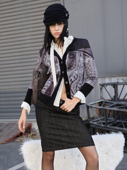 2th Desire Wool Blend Punk Style Contrast Color Women Open Front Long Sleeve Knit Cardigans