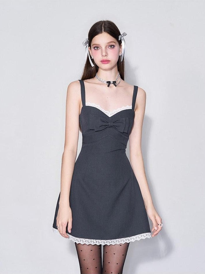 AFTADAWN 3d Bow V-neck Cinched Waist Aline Wide Strap Women&
