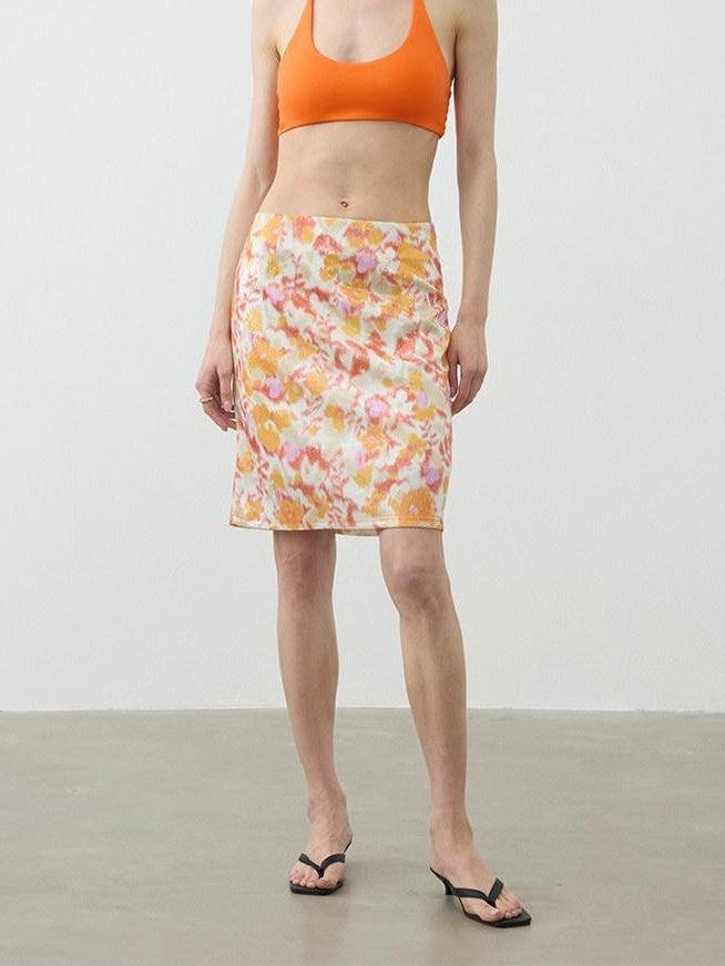 AFTADAWN Floral Sequin A Line Low Waist Zipper Women&