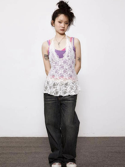 Achihara Adjustable Bow Halter Top With Wave Hem