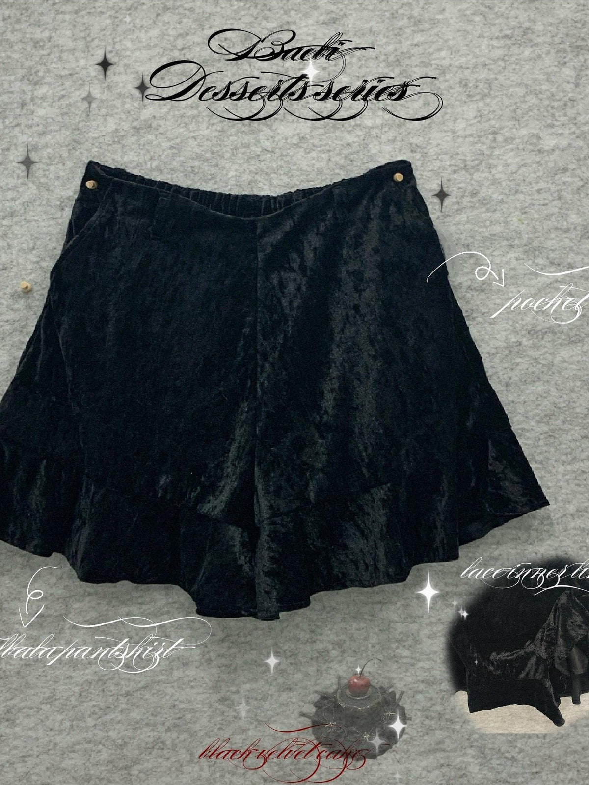 bae bi Diamond Velvet Ruffle Skort Lined Loose Fit Women&
