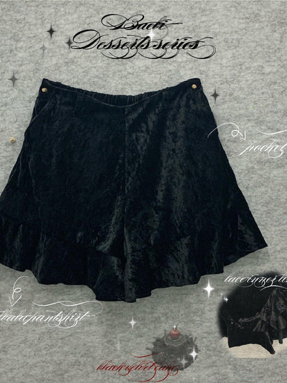 bae bi Diamond Velvet Ruffle Skort Lined Loose Fit Women&