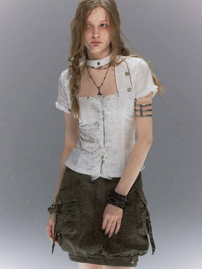 Cest Nous Textured Ruffle Lace Spliced Punk Fitted Women&