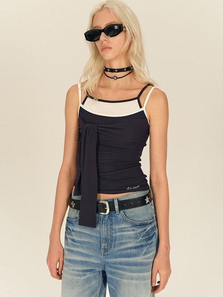 AFTADAWN Blue Spliced Faux Two Piece Tie Knit Formfitting Women&