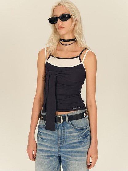 AFTADAWN Blue Spliced Faux Two Piece Tie Knit Formfitting Women&