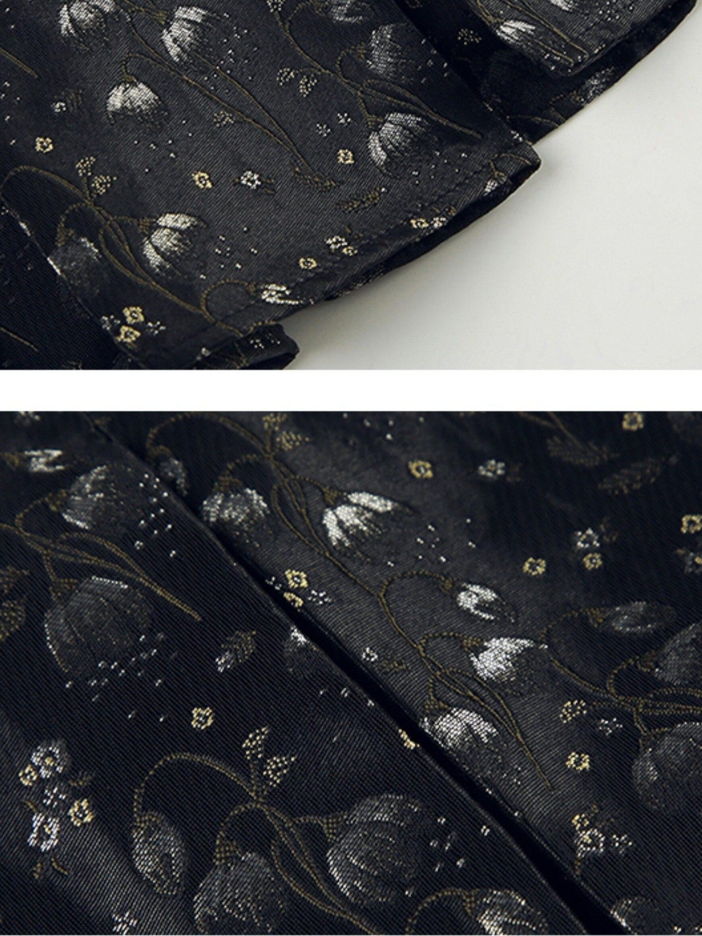 AFTADAWN Black Satin Jacquard Floral Tie Pleated Women&