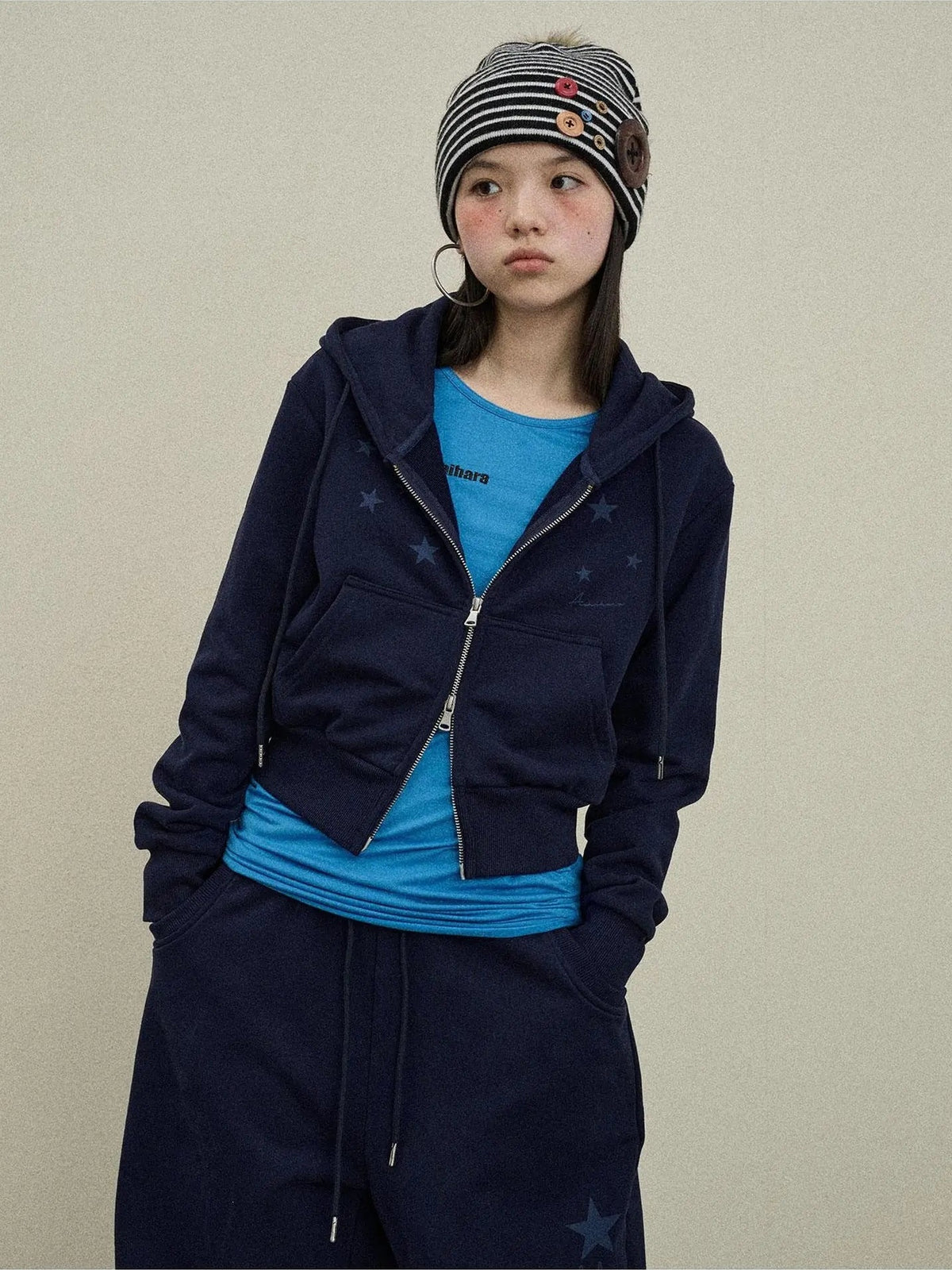 Achihara Stars Cropped Hoodie Women Short Top New Hoodies