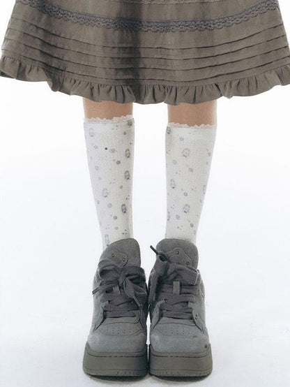 NAPSNAPS Hand Drawn Girl Print Lace Trim Women&