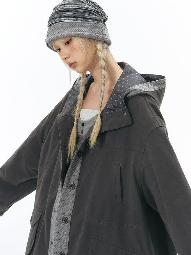NAPSNAPS Hooded Panelled Loose Cotton Long Sleeve Mid Length Women&