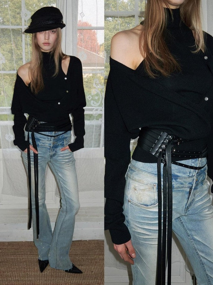 1JINN STUDIO Relaxed Faux Two Piece Spliced Mock Neck Vest Women&