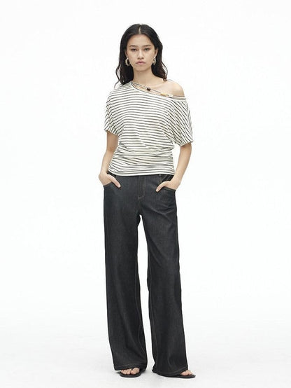 AFTADAWN Striped Beaded Halter Asymmetric Women&