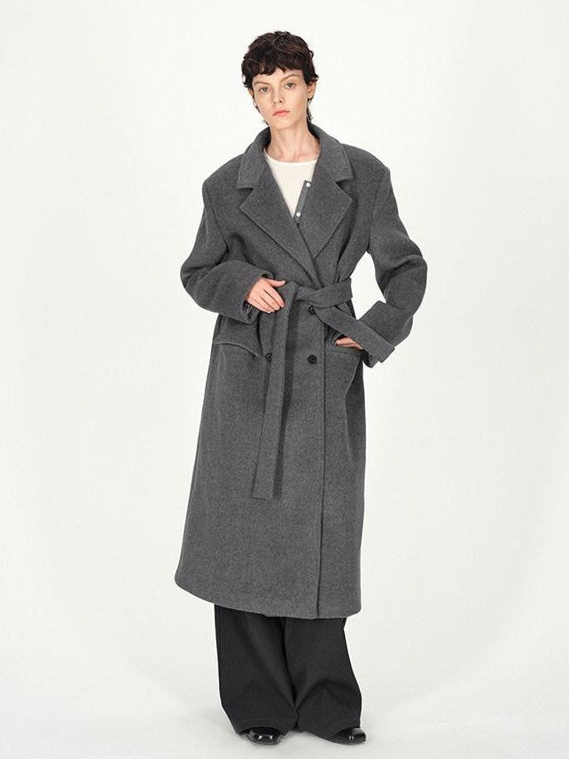 AFTADAWN Gray Double Breasted Half Collar Pocket Long Women&