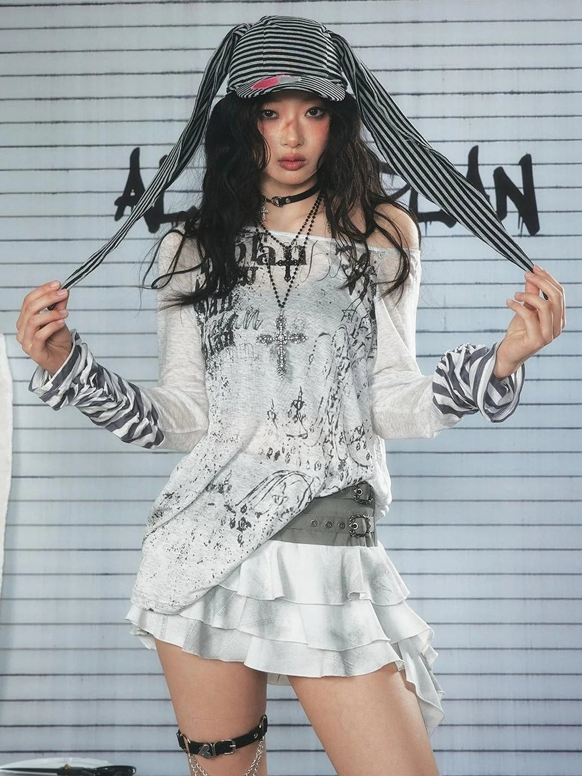 ALL iN plan Industrial Punk Ruffle Layered Mini Skirt