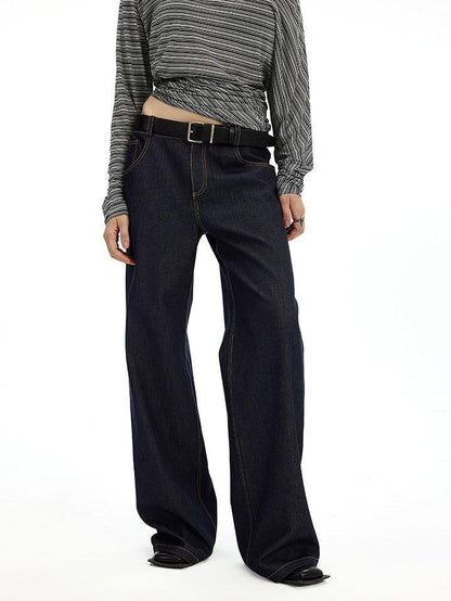 AFTADAWN Denim Blue Back Pocket Logo Embroidery Women&