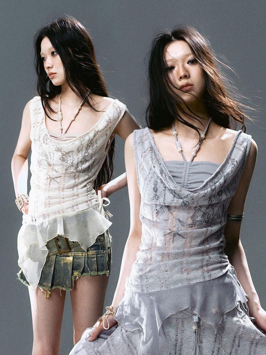 Cest Nous Beaded Printed Striped Asymmetrical Cutout Spliced Women&