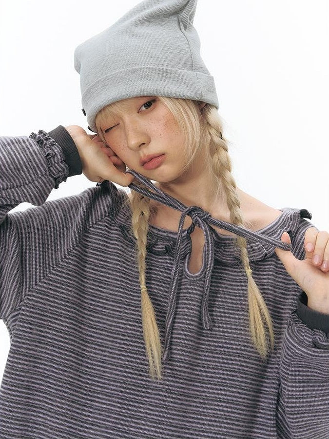 NAPSNAPS Striped Embroidered Ruffle Drawstring Women&