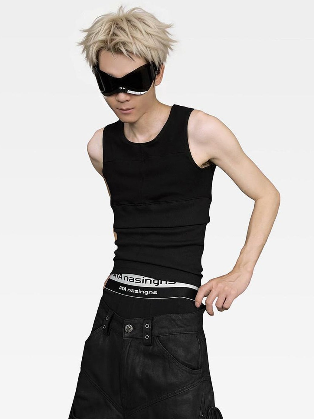 ATAnothingness Breathable Cotton Slim Fit Casual H Back Round Neck Solid Black Tank Tops