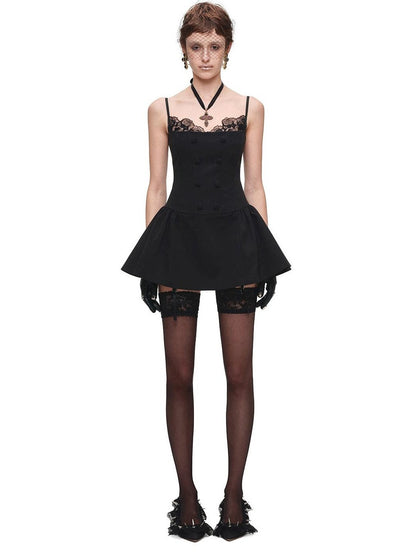1JINN STUDIO Patchwork Lace Napoleon Double Breasted Cinched Waist Women&