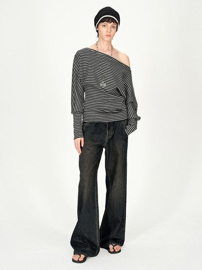 AFTADAWN Dark Washed Distressed Low Rise Women&